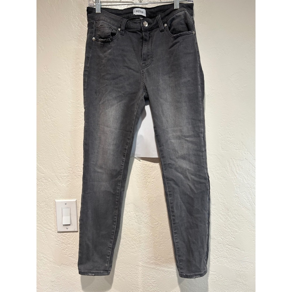 Pistola Women Gray Wash Denim Skinny Jeans Raw Hem Distressed‎ Size 29